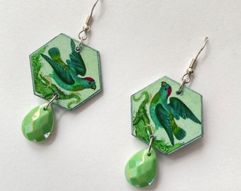 Bird Hexagon Paper Earrings - sustainable earrings - made from recycled paper