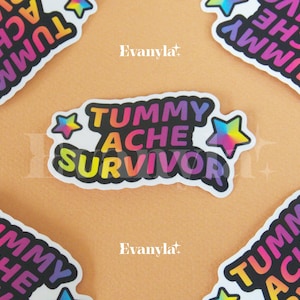 Silly Transparent Vinyl Sticker &quot;Tummy Ache survivor&quot; 2&quot; | Rainbow | Silly | Birthday | Valentine