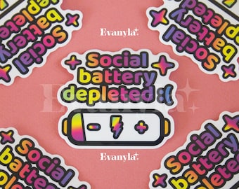 Social Battery Depleted Transparent Vinyl Sticker 3" | Social anxiety | Stress | Self love | Healing | Aesthetic Sticker | Water bottle