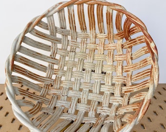 Woven Ceramic Basket with Braided Rim