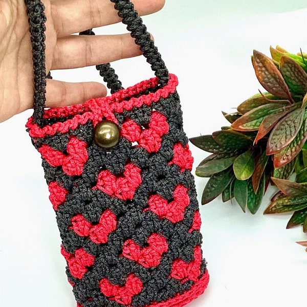 Crochet Pattern Heart Granny Bag Cellphone Bag Mobile Purse Heart Motif Valentine Bag Valentine Day Gift Ideea Beginners Friendly