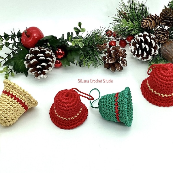 Christmas Bells Ornaments Crochet Easy Pattern PDF Christmas Tree Hanging Ornament Bells Amigurumi Tree Decoration Bells Decor Jingle Bells