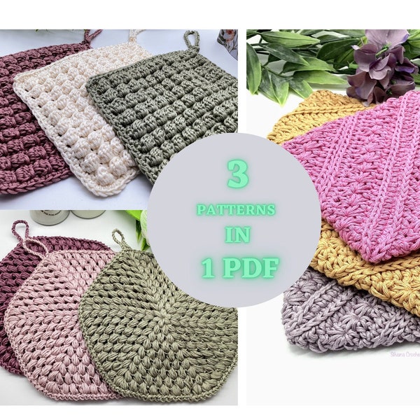 Best Sellers Potholder/Hot Pad Patterns Bundles - Bobble Potholder, Puff Hot Pad and Double Tich Star Hot Pad Easy and Fun to Make