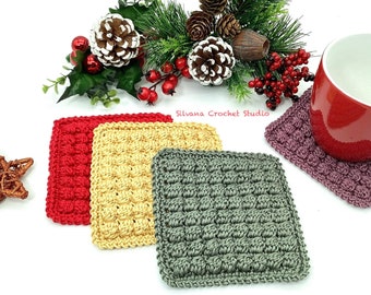 CROCHET PATTERN Christmas Bobble Cup Coaster Crochet Mug Rug English TUTORIAL Christmas Gift Idea Holiday Home Decoration Gift for Beginners