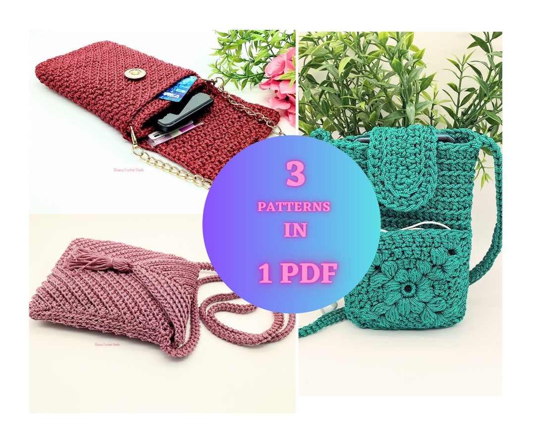 Crochet Pattern Best Seller Bags Bundle 3in1 PDF Cellphone Bag With 3 ...