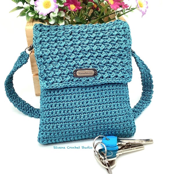 Sac bandoulière 3 poches en crochet Sac au crochet avec 3 compartiments Sac à bandoulière en crochet pour téléphone Tutoriel d'anglais pour débutant