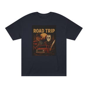 Horror Movie Fan Tee, Jason Voorhees & Freddy Krueger Tee, Horror Road Trip Shirt, Halloween Movie Shirt, Classic Horror Movie Tee