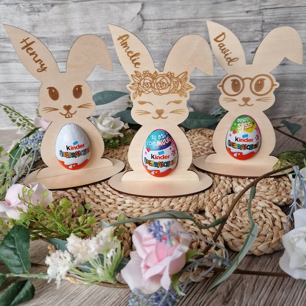 Osterhase Ü-Ei Halter aus Holz| personalisiert| Osterdeko| DIY Geschenk