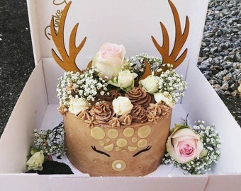 Cake Topper Antlers stained | Birthday Cake Topper Wood