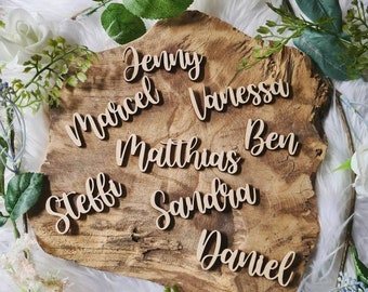 Platzkärtchen Schriftzug Holz | Hochzeit | Taufe | Geburtstag | Weihnachten | Feste l Personalisierte Tischdekoration