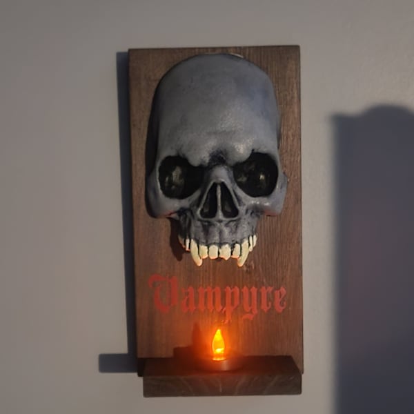 Mounted Vampyre Skull Sconce