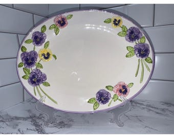 Cadeaupapier van papel, zo mooi als een viooltje, ovale schaal Angela Reitter bloemen keramiek 12"