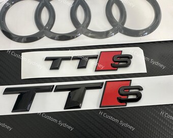 Gloss Black Audi TTS Mk2 (8J) Emblem Set – Front & Rear Badges 2006-2014