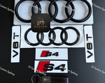 Gloss Black Badge Set – Front & Rear Rings, Fits Audi A4 S Line 35 TFSI B9, Emblem Decals