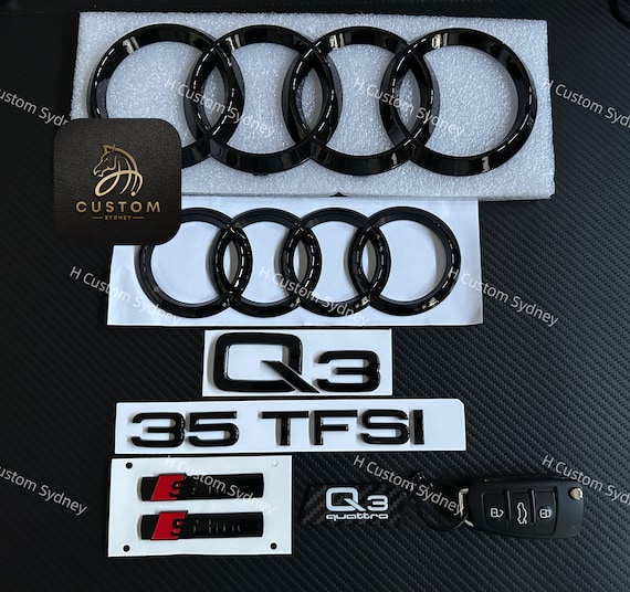 Gloss Black OEM Style Set Front Rear Badge Mesh Trunk Emblem for Audi RS3 Sedan
