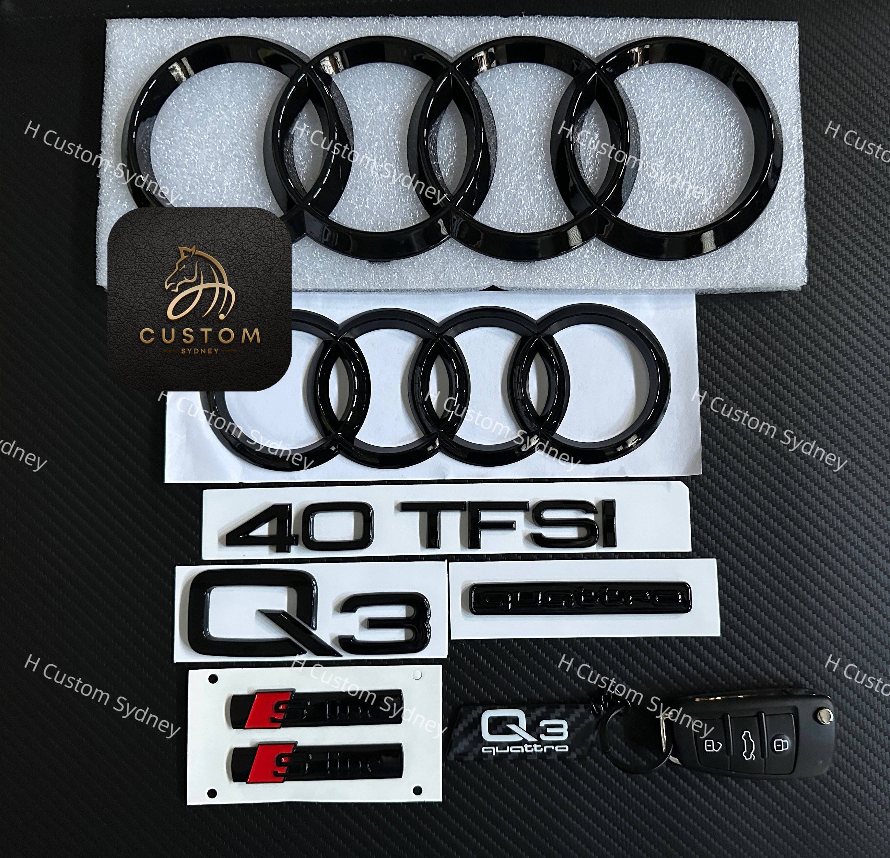 Paquete de insignias Q3 en negro brillante para Audi Q3 Paquete