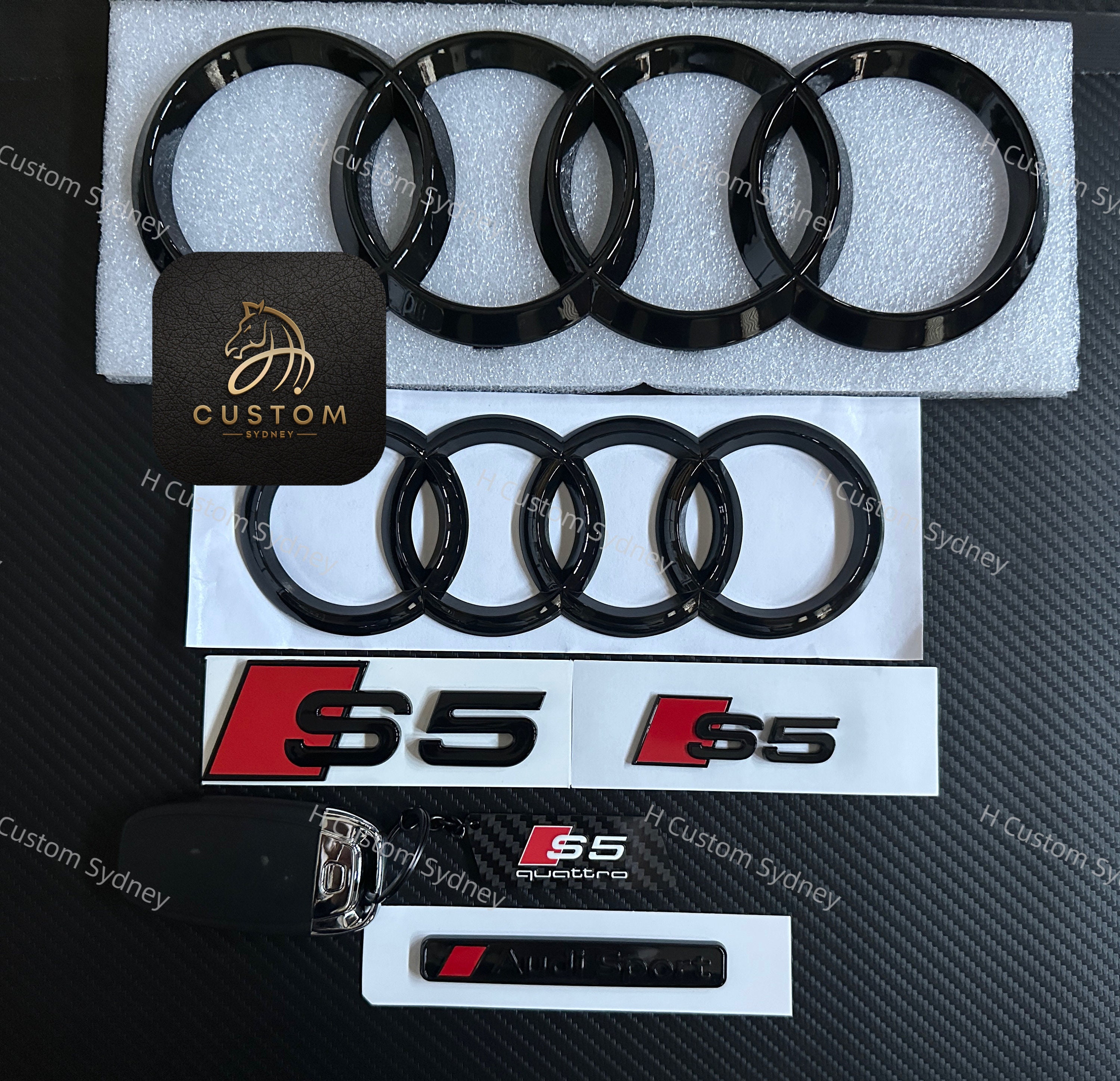 S5 Gloss Black Full Badges Emblems Package for Audi S5 F5 2017-2023  Exclusive Pack 