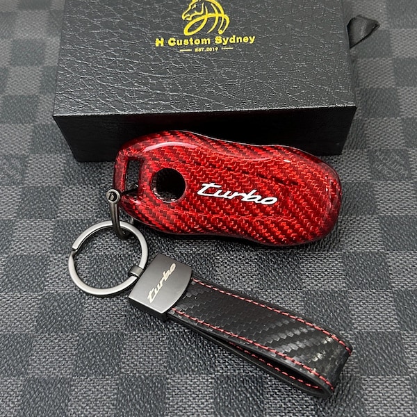 Luxury Carbon Fiber Key Case Keychain Premium Protective Cover Compatible with Porsche Macan EV 4S Turbo Key Fob Exclusive Edition