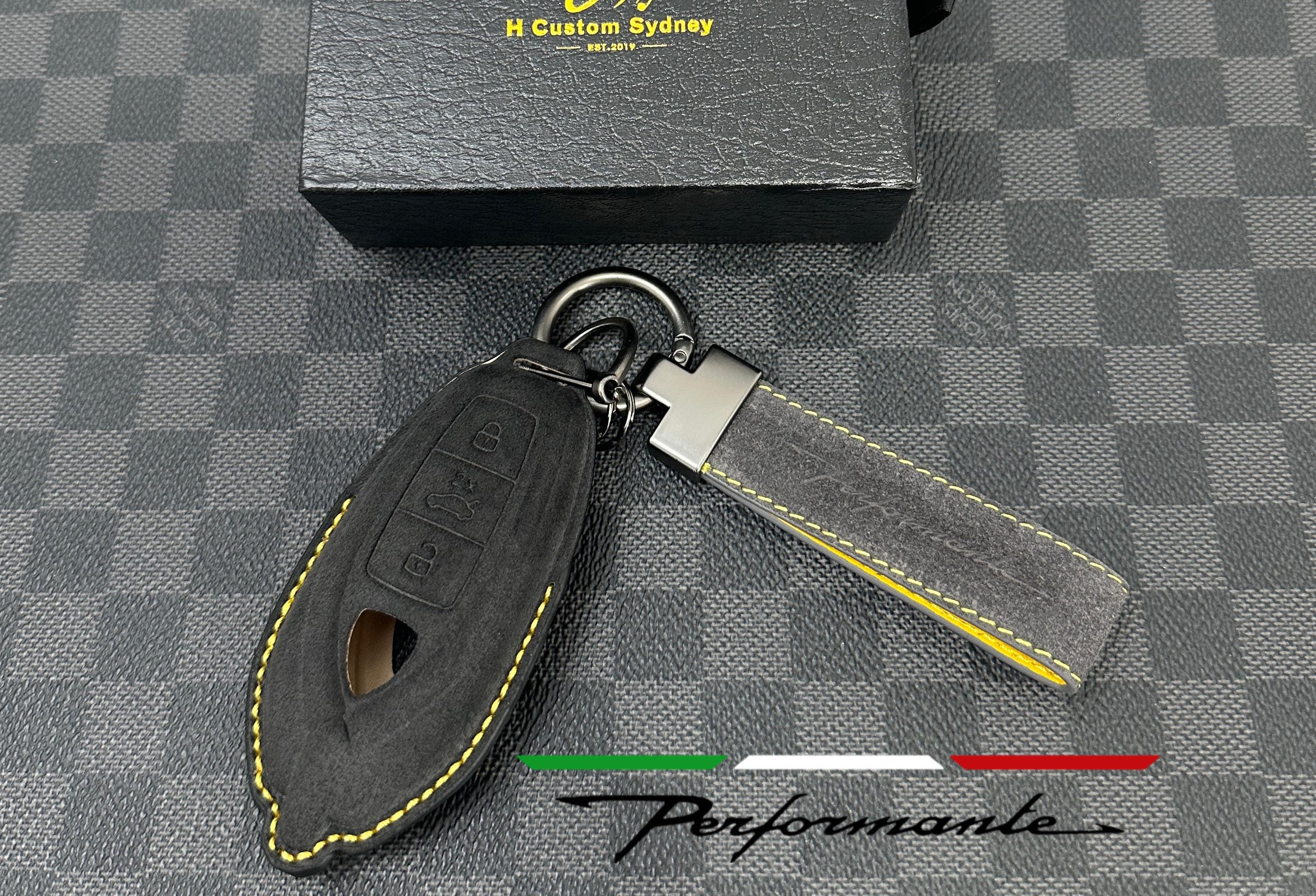 Premium Alcantara and Nappa Leather Key Fob Cover Case Keychain