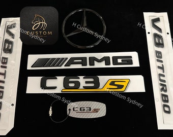 Glossy Black Letters Numbers Emblem C63 C63s V8Biturbo for