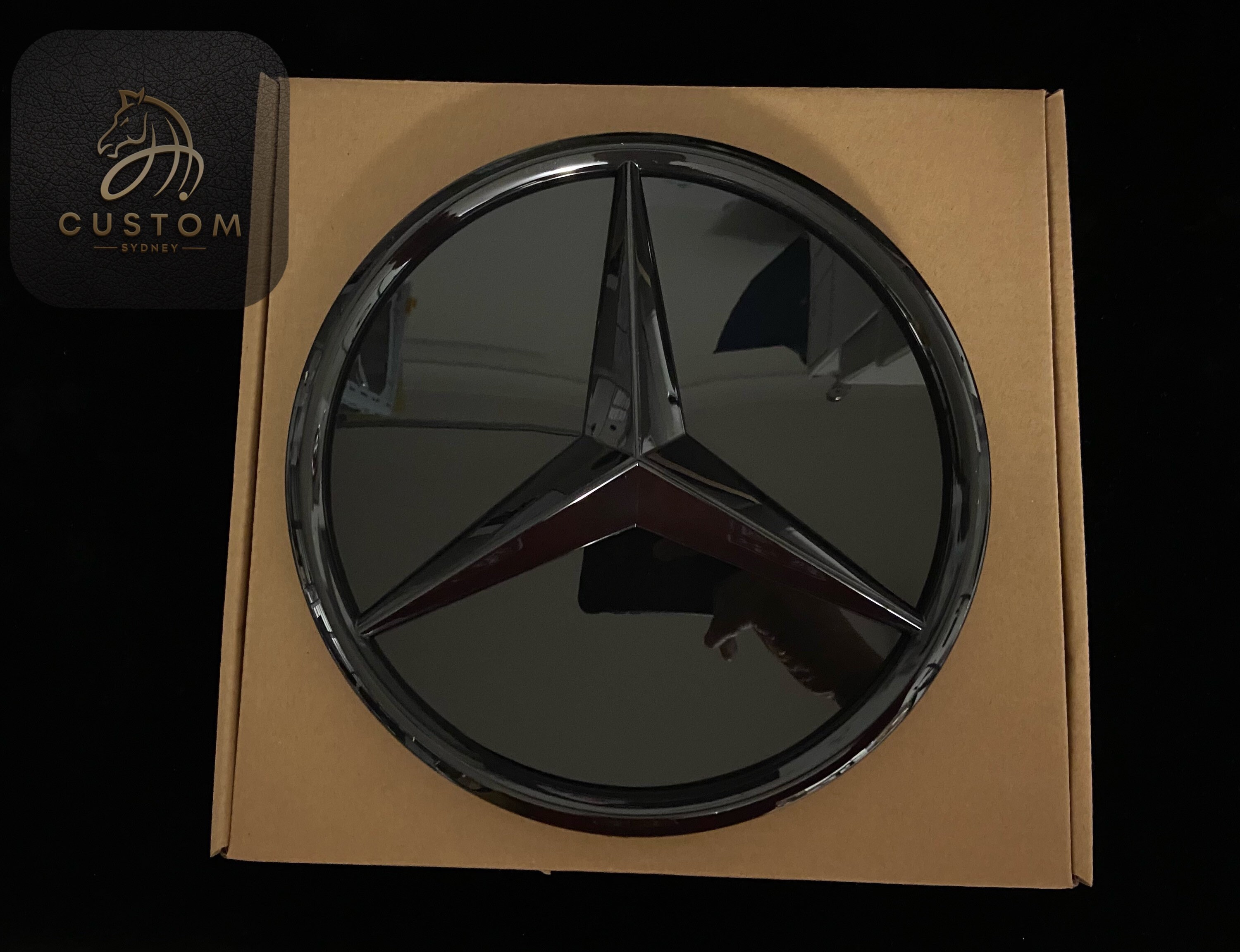 ORIGINAL MERCEDES EMBLEM GLANZ MIT GRUNDTRÄGER TYP-B PASST FÜR GCP GRILLS