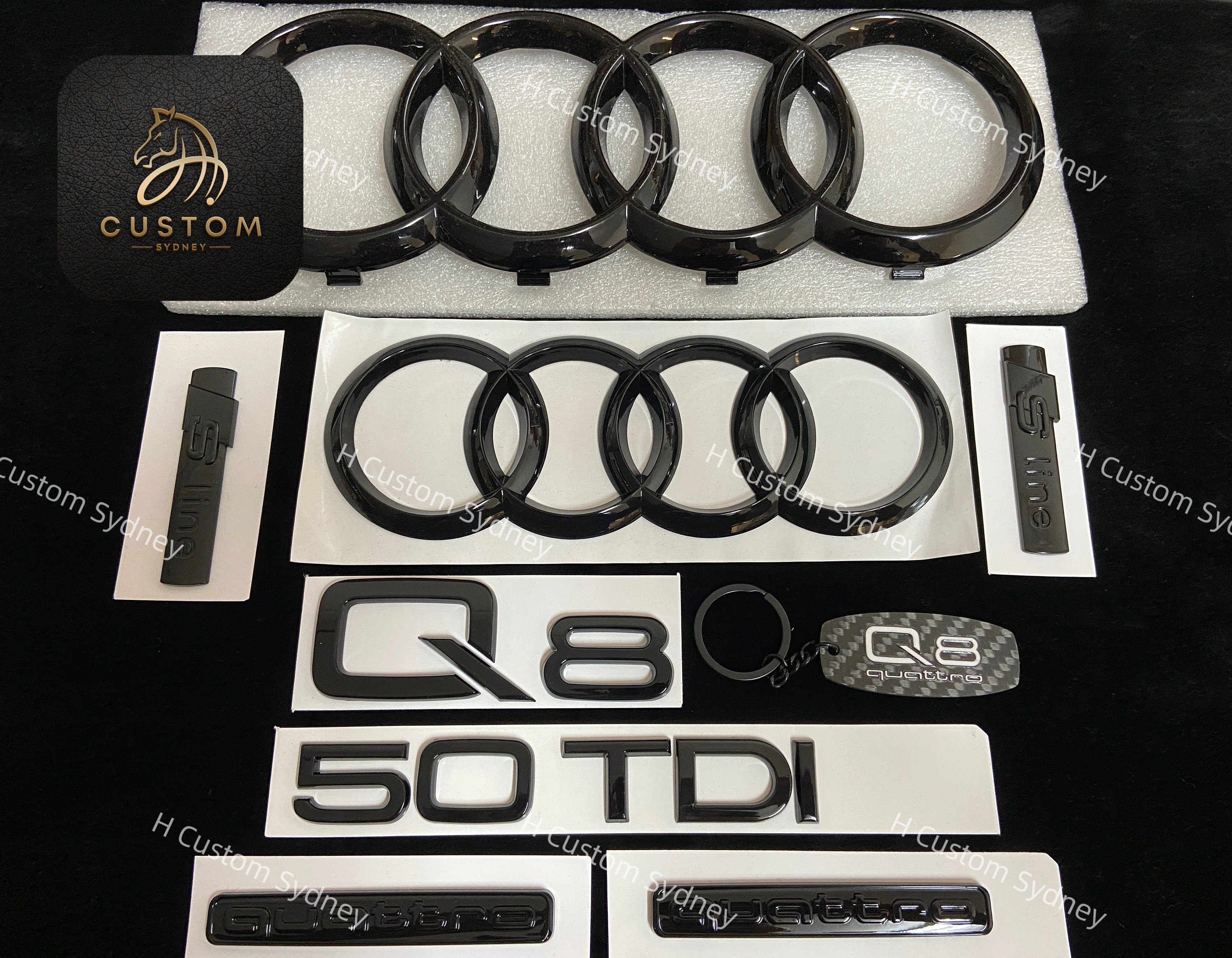 Audi SQ8, Front And Rear Set, Petrol, Emblem, Gloss Black, New In Foil, Badges Package, New - Foto 2