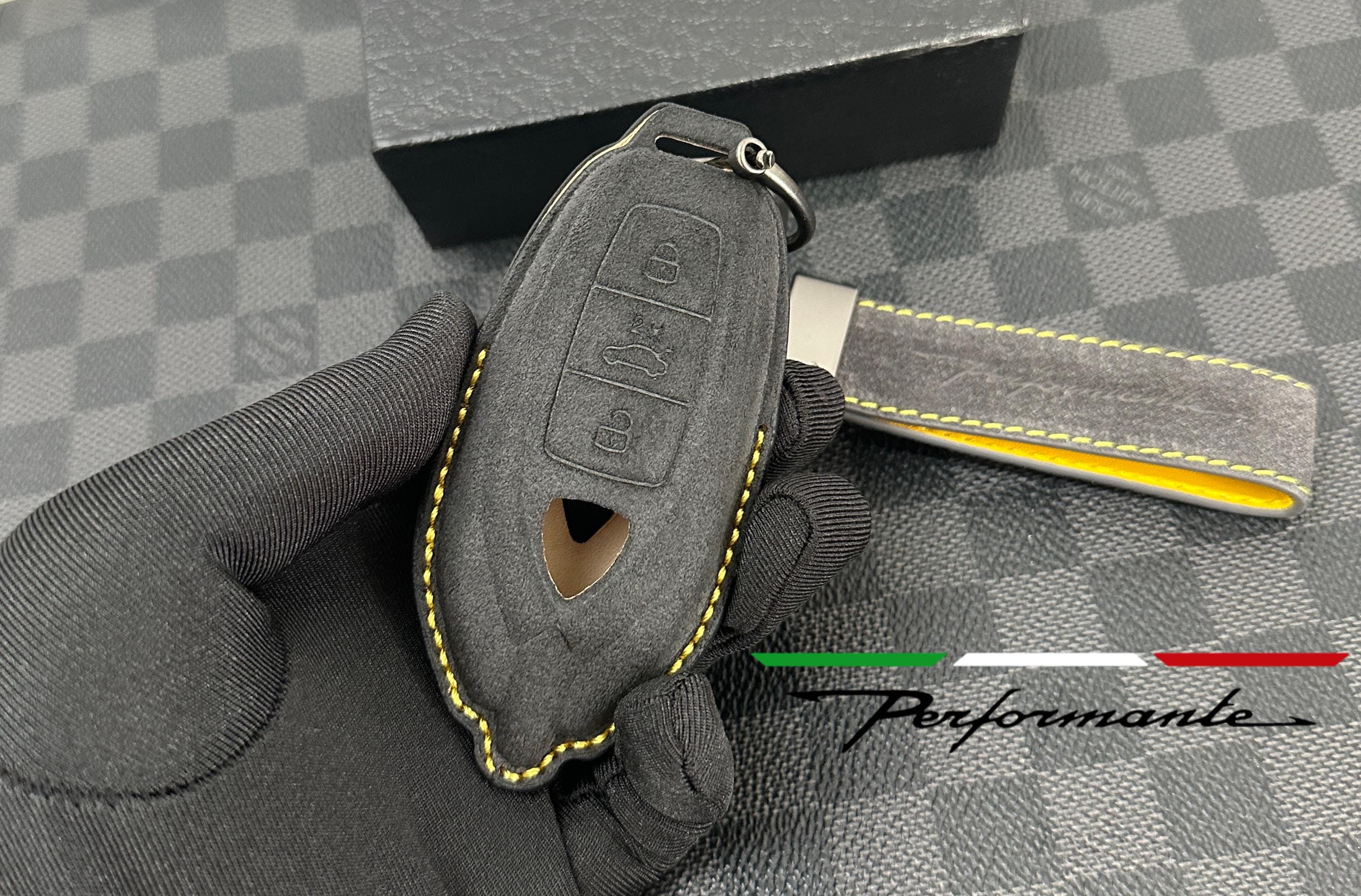 Premium Alcantara and Nappa Leather Key Fob Cover Case Keychain