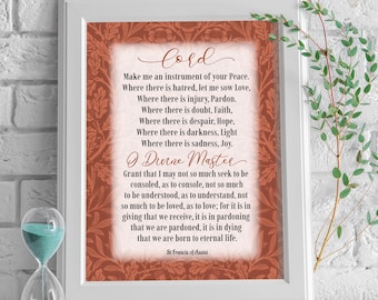 St Francis of Assisi - Make me an instrument of your peace - Printable Prayer - Inspirational prayer of humility -  Letter Size, A4