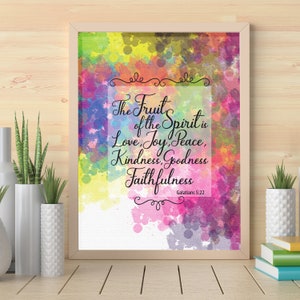 Fruit of the Spirit - Galatians 5:22 Poster - Inspiring scripture on a colorful watercolor background - Christian living by the spirit