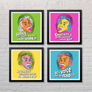 Einstein Wise Quotes printables - Pop art style - Genius, creativity, adversity, be a voice - Great motivational to inspire anyone!