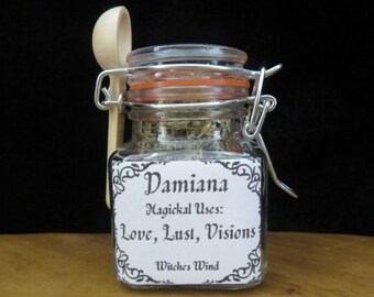 Damiana Leaf Herb in Glass Jar: Kitchen Witch Magic