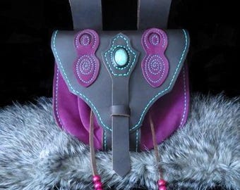 Leather Earth Mother Goddess Bag: Amazonite Stone, Violet Suede