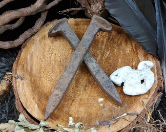 Vintage Railroad Spikes (Set of 2): Rusted Iron Witchcraft Tool