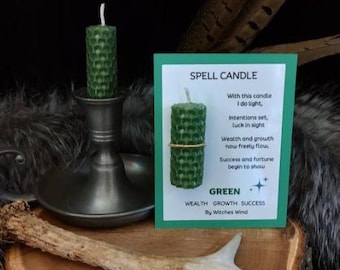 Green Beeswax Spell Candle: Money, Luck, Prosperity