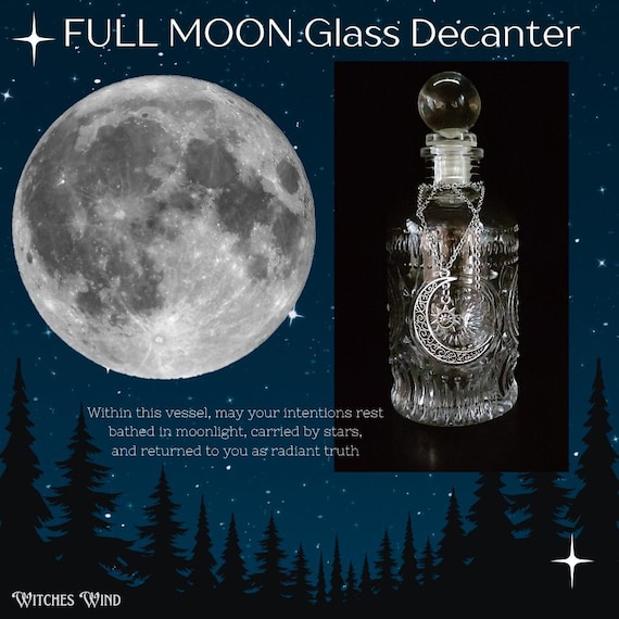 Moon Water Glass Decanter With Crescent Moon Charm: Lunar Altar