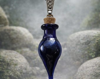Protection Spell Bottle Necklace – Blue Glass – Black Protection Salt – Witch Talisman