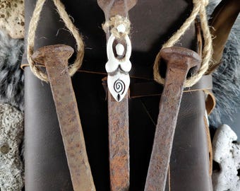 Iron Spike Ritual Protection Charm – Hanging Talisman with Jute & Spiral Goddess Option