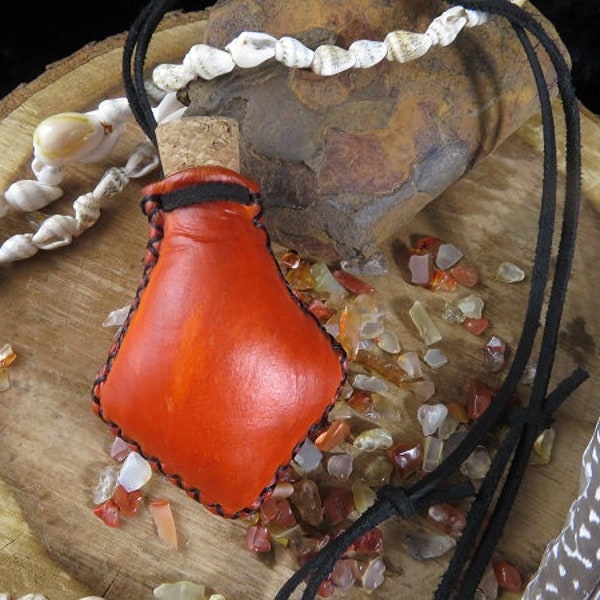 CARNELIAN Necklace Pouch ~ Shaman Medicine Bag ~ Whitetail Deer Rawhide Pouch ~ Witch Bag ~ Healing Pouch ~ Spiritual Pouch ~ Chakra