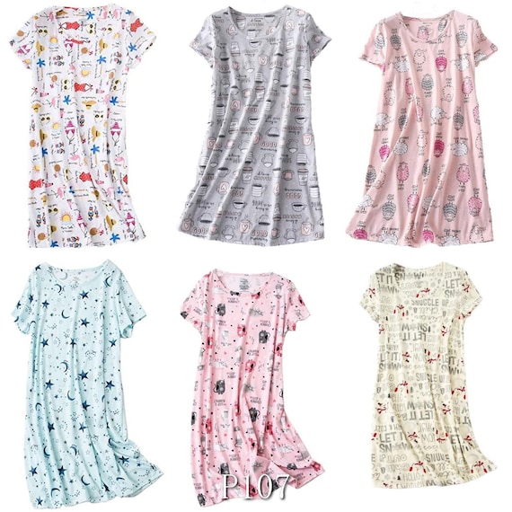 S.Christina Women's Nightgown Short Sleeve Cotton Blend  Medium-2XL