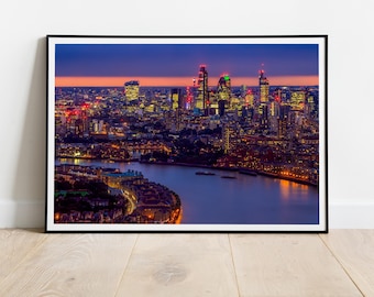 London Skyline Print - London Cityscape Photography, Canvas, Sunset Sky, Office Wall Art, Travel Home Decor, City Wall Hanging, Urban Photo