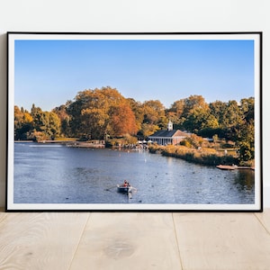 Stampa di Hyde Park - Viaggio a Londra, Serpentine Lake, Fotografia autunnale, Stampa artistica, Arte murale originale, Tela montata, Foto incorniciata, Inghilterra