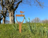 Metal Rusty Robin Fork - Ideal Gift - Outdoor & Garden Gift - Flower Bed - Garden Robin - Garden Tool Decoration - Garden Robin - Bird Stake