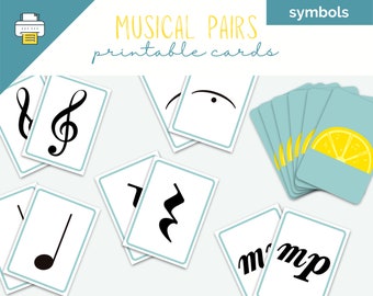 Musical Symbols Card Game, Printable Matching Pairs (Digital Download)