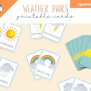 Jeu de cartes imprimable météo espagnole, jeu de cartes météo espagnol, espagnol Go Fish, mémoire espagnole, cartes flash espagnoles, vieille fille, jeu de cartes
