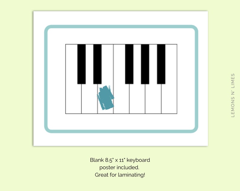 Piano Keys Printable Flashcards, Piano Music Notes Notecards, Music
