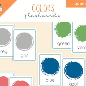 Spanish Colors Printable Flashcards, Spanish English Vocabulary, Educational Flashcards, Bilingual, Downloadable Spanish Flash Cards, ESL