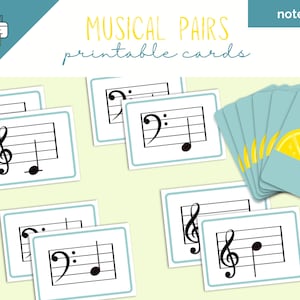 Juego de cartas imprimible de pares musicales, baraja de cartas de notas musicales, Go Fish musical, memoria musical, tarjetas de música, soltera musical, baraja de cartas