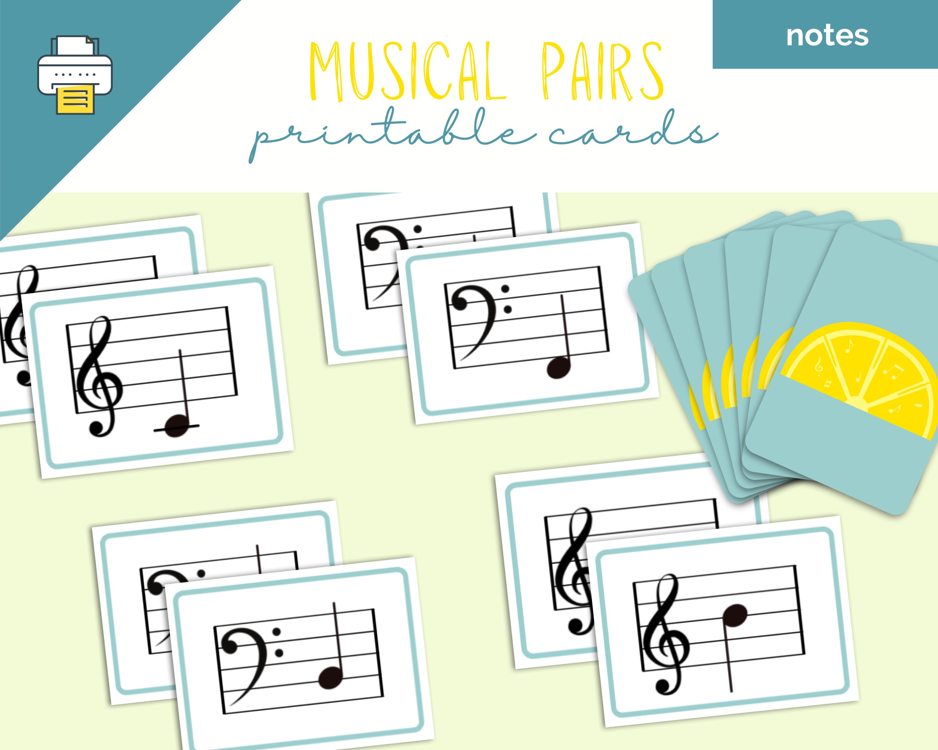 Musical Pairs Printable Card Game, Music Notes Card Deck, Musical Go