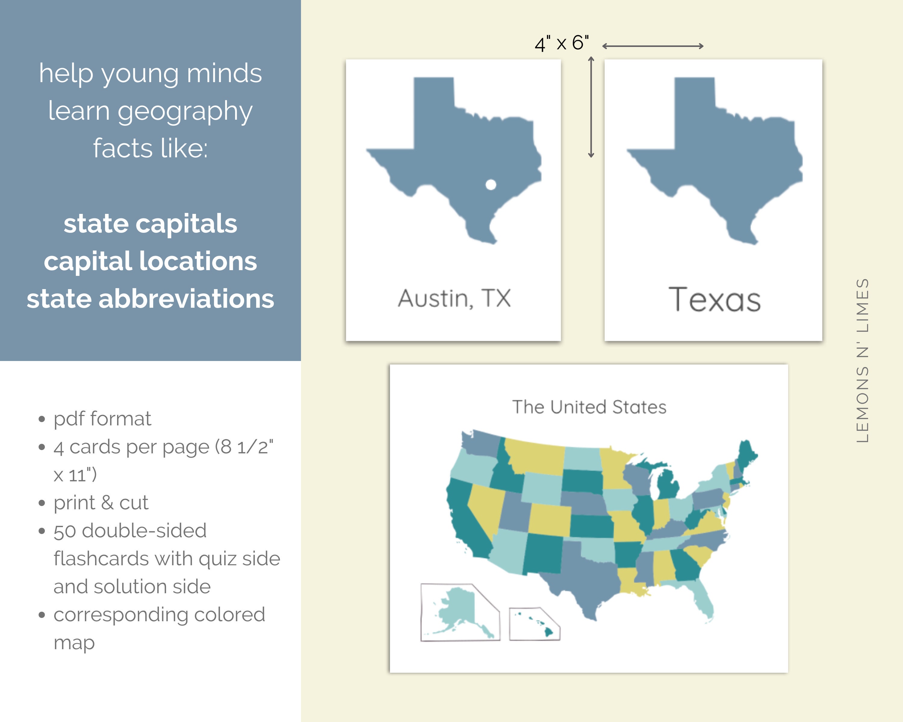 State Capitals Printable Flashcards US State Capitals Reference Cards