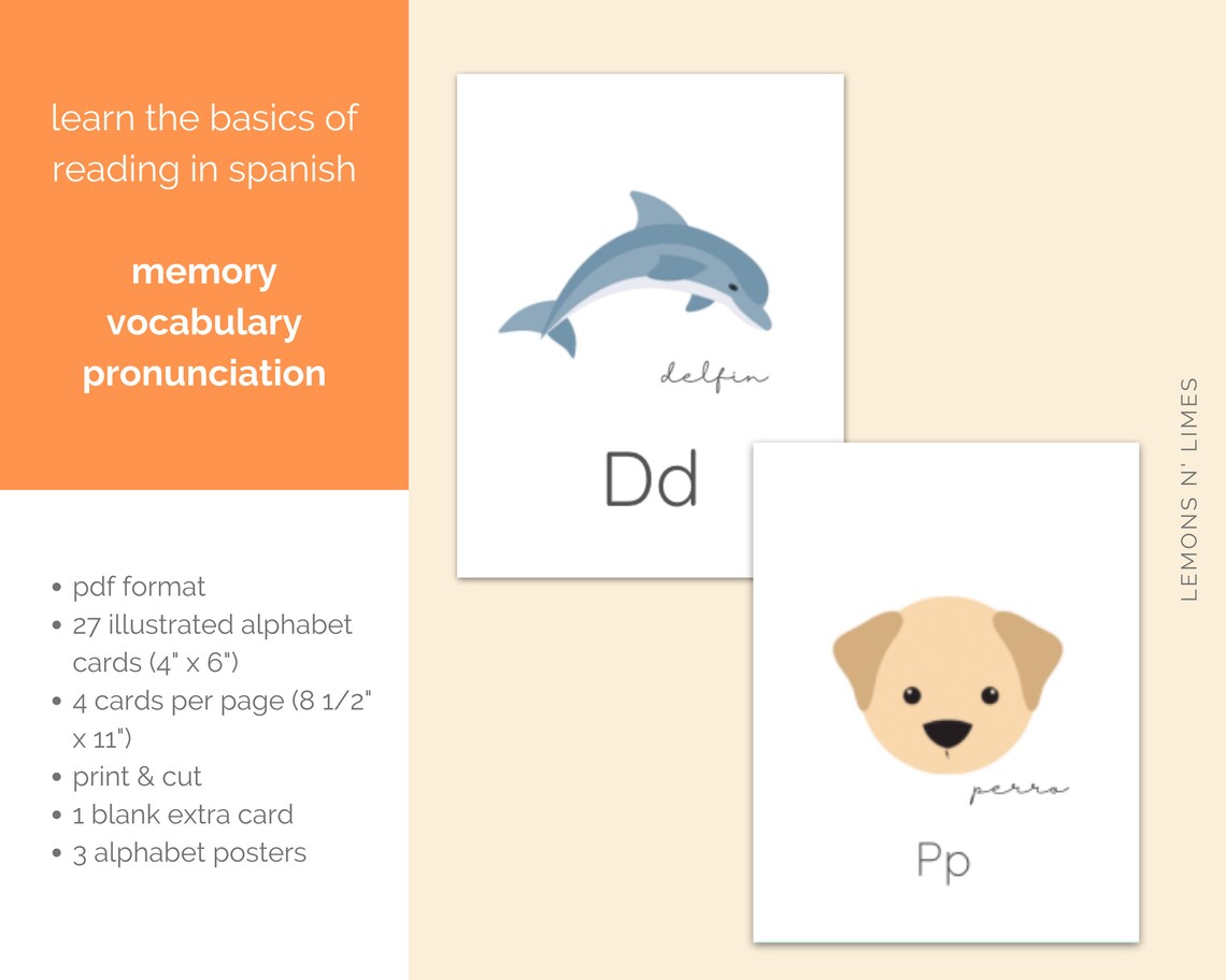 Spanish Alphabet Cards, El Alfabeto Animal, ABC Printable Cards, Wall ...